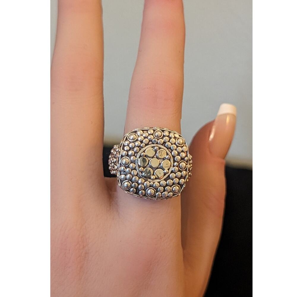 Chunky Two Toned Granulated 925 Sterling Silver Ring Size 5.5